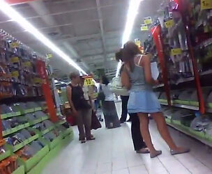 Grocery supermarket spy camera upskirt