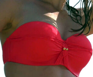 Sexual gf in flawless crimson swimsuit on the beach!